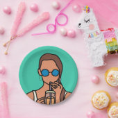 バブルティーを飲む女のモダン子10代の ペーパープレート (パーティー)