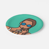 バブルティーを飲む女のモダン子10代の ペーパープレート (アングル)