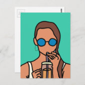 バブルティーを飲む女のモダン子10代の ポストカード (正面/裏面)