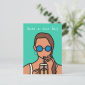 バブルティーを飲む女のモダン子10代の ポストカード (スタンド正面)