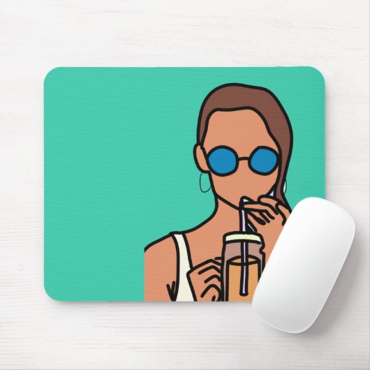 バブルティーを飲む女のモダン子10代の マウスパッド (マウス)