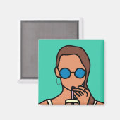 バブルティーを飲む女のモダン子10代の マグネット (正面/裏面)