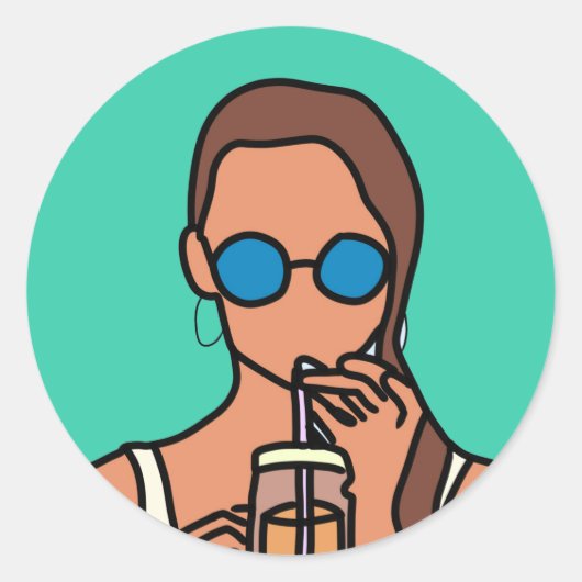 バブルティーを飲む女のモダン子10代の ラウンドシール (正面)