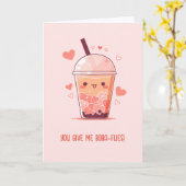 バブルティーカード – かわいいボバミルクティープリン カード (黄色い花)