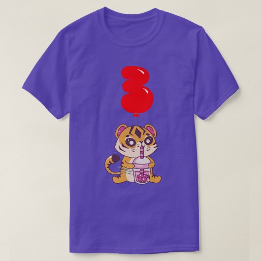 バブルティータイガー – 3回目の誕生日 – キッズバルーンパー Tシャツ (デザイン正面)