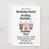 バブルティードリンクで楽しい誕生日パーティー 招待状 (正面)