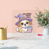 バブルティーハルを持つ可愛い犬のみポーサイティブな雰囲気 アクリルサイン (ウェディング)