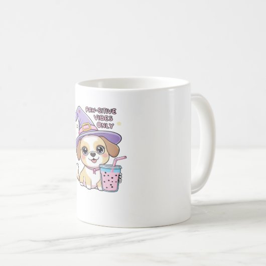 バブルティーハルを持つ可愛い犬のみポーサイティブな雰囲気 コーヒーマグカップ (正面右)