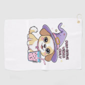 バブルティーハルを持つ可愛い犬のみポーサイティブな雰囲気 ゴルフタオル (横)