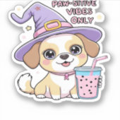 バブルティーハルを持つ可愛い犬のみポーサイティブな雰囲気 シール (正面)