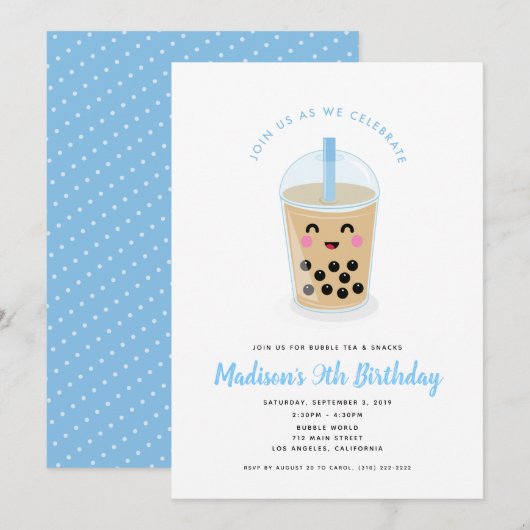 バブルティーパーティー招待状 招待状 (正面/裏面)