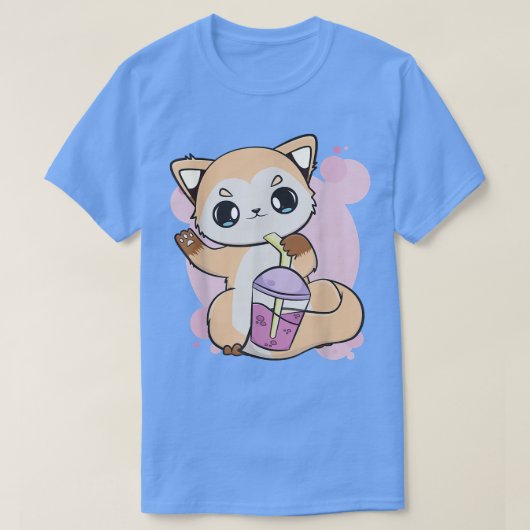 バブルティーファンのためのBobaを持つかわいいアニメ531 Tシャツ (デザイン正面)