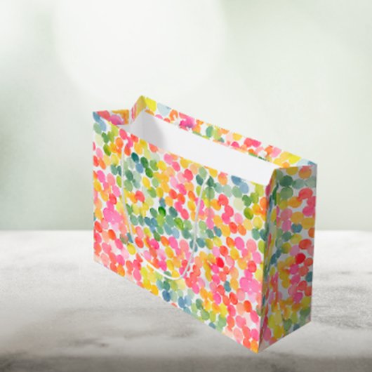 バブルティーレインボーピンクオレンジグリーンかわいい ラージペーパーバッグ