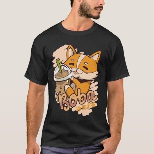 バブルティー付きコーギパピー Tシャツ (正面)