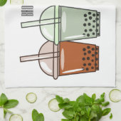 バブルティー漫画イラストレーション キッチンタオル (折り畳み)