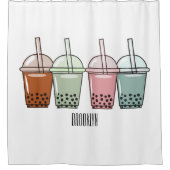 バブルティー漫画イラストレーション シャワーカーテン (正面)