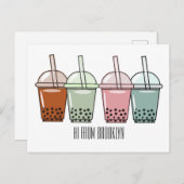 バブルティー漫画イラストレーション ポストカード (正面/裏面)