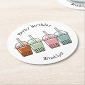 バブルティー漫画イラストレーション ラウンドペーパーコースター (アングル)