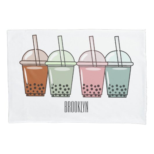 バブルティー漫画イラストレーション 枕カバー (正面)