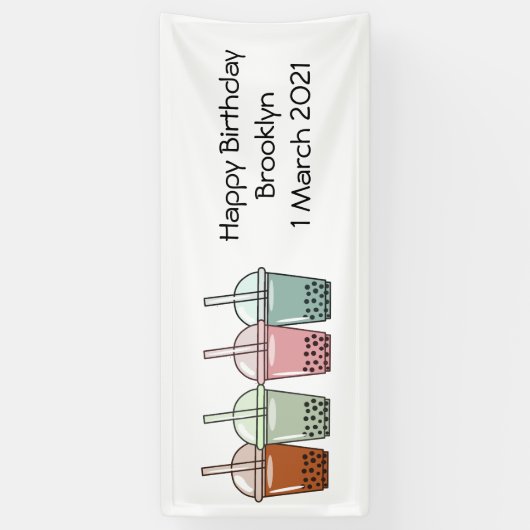 バブルティー漫画イラストレーション 横断幕 (縦)