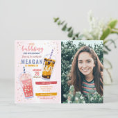 バブルティー誕生日カフェショップフォトお祝い 招待状 (スタンド正面)