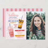 バブルティー誕生日カフェショップフォトお祝い 招待状 (正面/裏面)