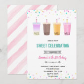 バブルティー ミルクティー 誕生日 招待状 (正面/裏面)