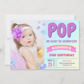 バブルテーマガールズフォトバブル誕生日パーティー 招待状 (正面)