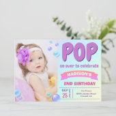 バブルテーマ女の子の写真 バブル 誕生日パーティー 招待状 (スタンド正面)