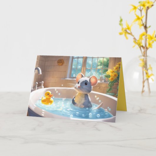バブルバスにマウスをありがとう カード (黄色い花)