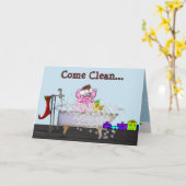 バブルバスに豚を乗せたクリスマスカード カード (黄色い花)