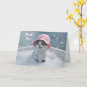 バブルバスのかわいい子猫に感謝 カード (黄色い花)