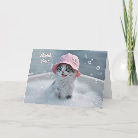 バブルバスのかわいい子猫に感謝 カード (正面)