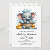 バブルバスエレファントをテーマにしたベビーシャワー招待状 招待状 (正面/裏面)