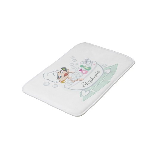 バブルバスタブに入る華やかな女パーソナライズされたの子 バスマット (アングル)