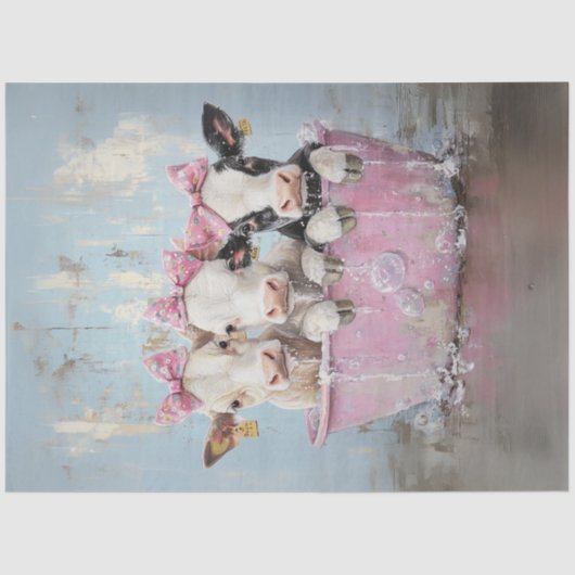 バブルバスピンクのタブにデコップジャージー牛 薄葉紙 (正面)