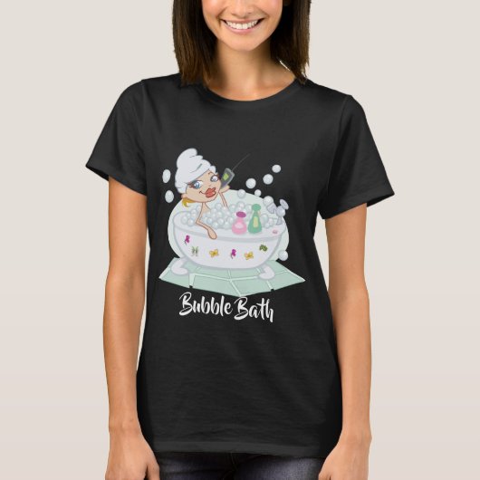 バブルバスブラックを楽しむ少女 Tシャツ (正面)