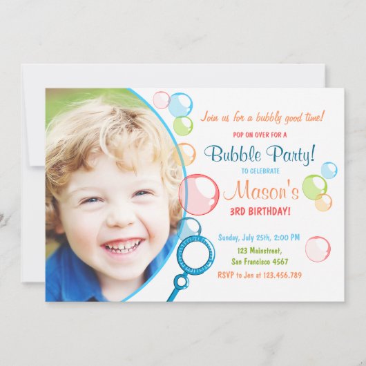 バブルバースデーパーティー招ポップ・アートの待誕生日少年 招待状 (正面)