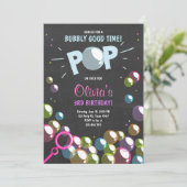 バブルバースデーパーティー招待ポップ・アートの誕生日女の子 招待状 (スタンド正面)