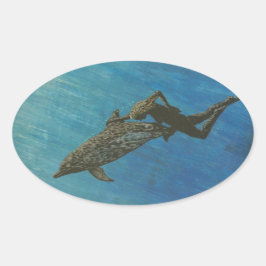 バブルパシフィックのバンパーステッカー、イルカが泳いでいる 楕円形シール