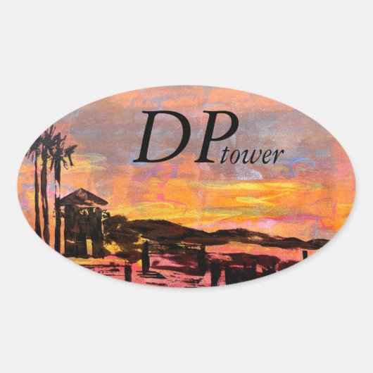 バブルパシフィックバンパーステッカー、ダナポイントタワー 楕円形シール (正面)