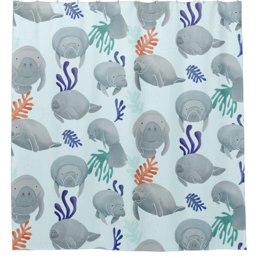 バブルパターン付きかわいいマナーテ – ライトブルー シャワーカーテン (正面)