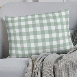バブルフロッグジンガム – セージ月桂樹グリーンプレイド。 アクセントクッション