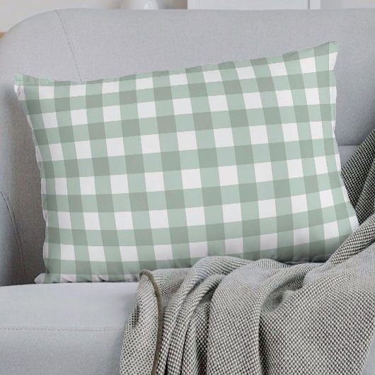 バブルフロッグジンガム – セージ月桂樹グリーンプレイド。 アクセントクッション