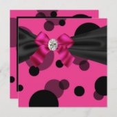 バブルブラックタイパーティーピンクブラックパーティー 招待状 (正面/裏面)