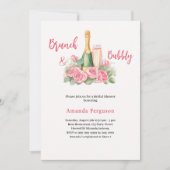 バブルブランチのピンクの花 エレガントな ブライダルシャワー 招待状 (正面)