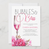 バブルブリスマゼンタシャンパンブライダルシャワー 招待状 (正面)