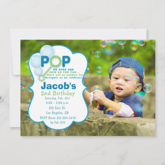 バブルボーイポップ・アートのフォトバースデーパーティーの招待 招待状 (正面)