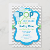 バブルボーイポップ・アートのベビーシャワーブルー&グリーン招待状 招待状 (正面)