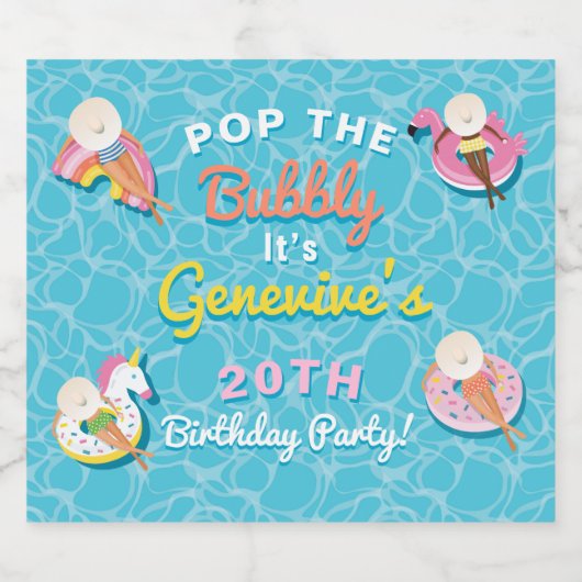 バブルポップ・アートのおもしろいプールはプールパーティー誕生日 スパークリングワインラベル (シングルラベル)